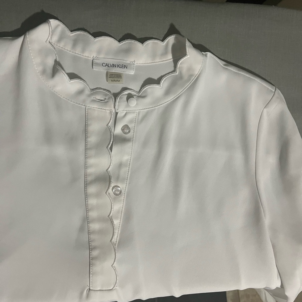 Calvin Klein White Scalloped Blouse